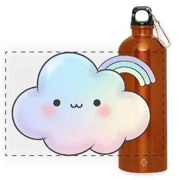 Kawaii Cloud Gift for Girls Kids - Panoramic Drinks Bottle with Carabiner 750 ml - burnt orange - Front