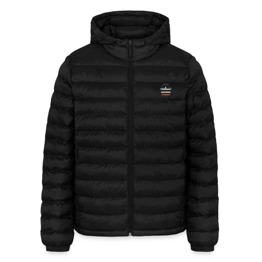 Lucerne badge on a lightweight men’s padded jacket by stanley/stella, black