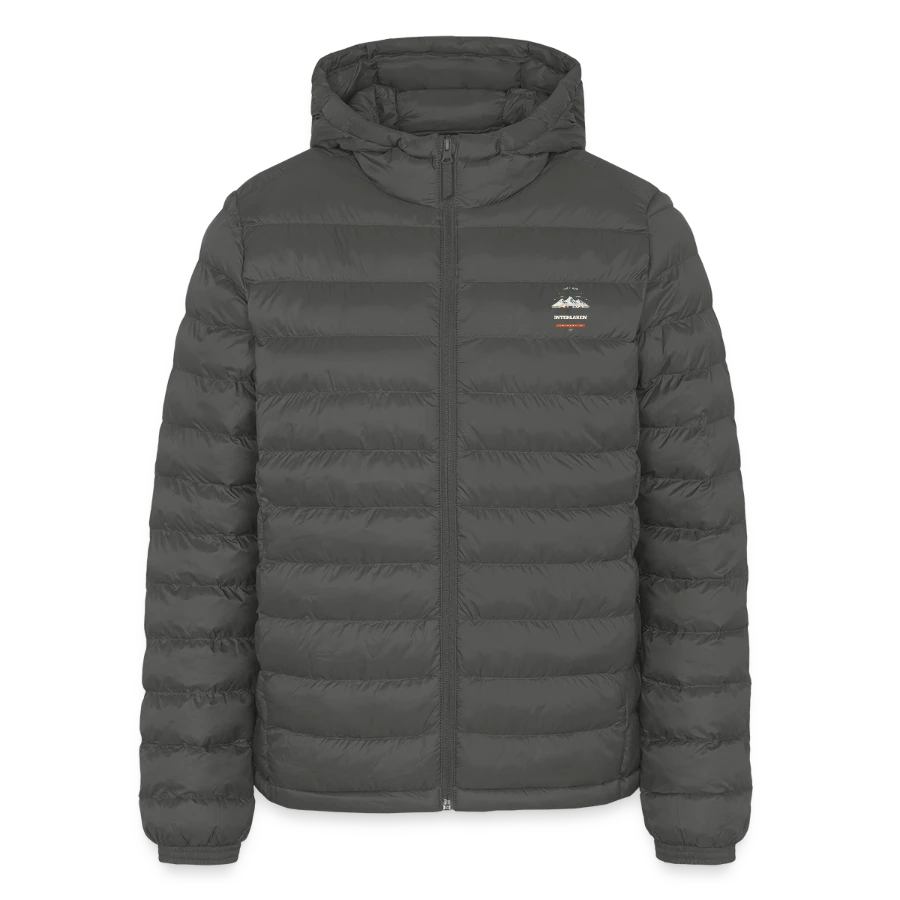 Interlaken badge on a lightweight men’s padded jacket by stanley/stella, anthracite