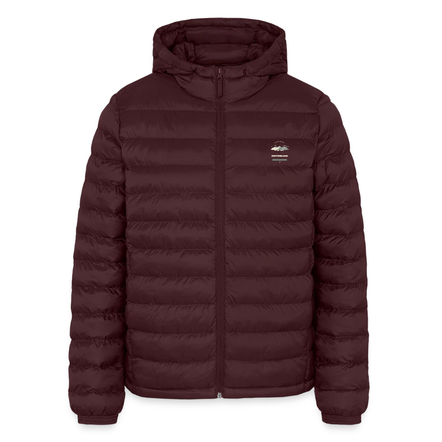 Switzerland badge on a lightweight men’s padded jacket by stanley/stella, maroon