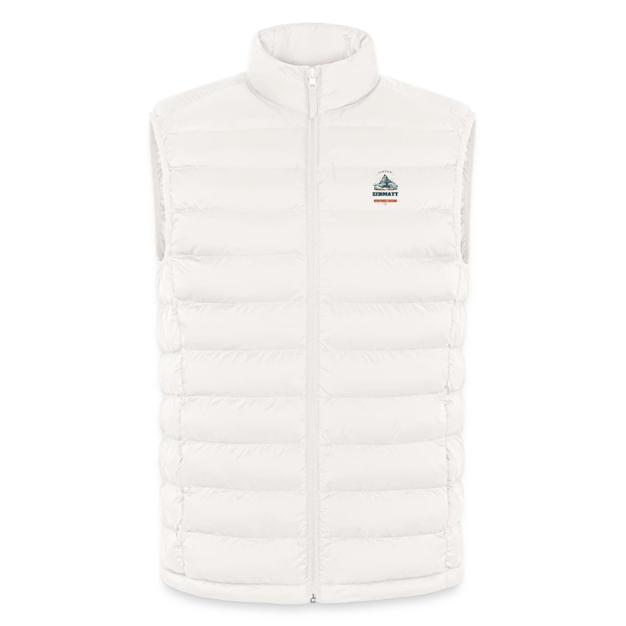 Zermatt badge on a lightweight men’s padded gilet by stanley/stella, off white