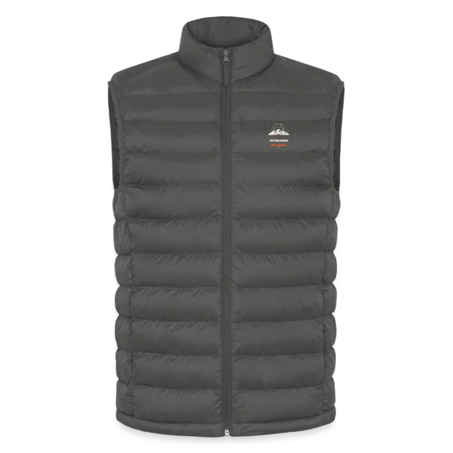 Interlaken badge on a lightweight men’s padded gilet by stanley/stella, anthracite