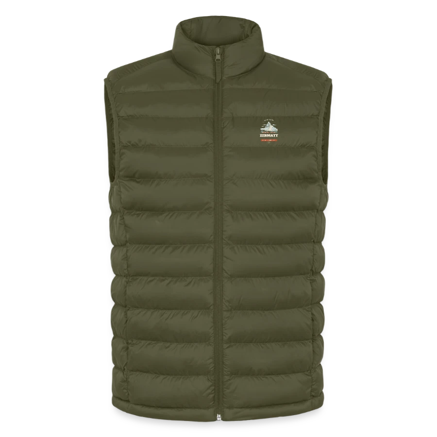 Zermatt badge on a lightweight men’s padded gilet by stanley/stella, khaki