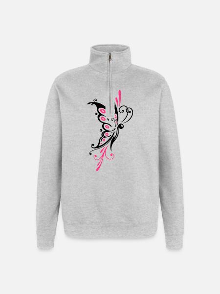 Papillon filigrané, ailes, tatouage tribal - Sweat à zip 1/4 - gris chiné