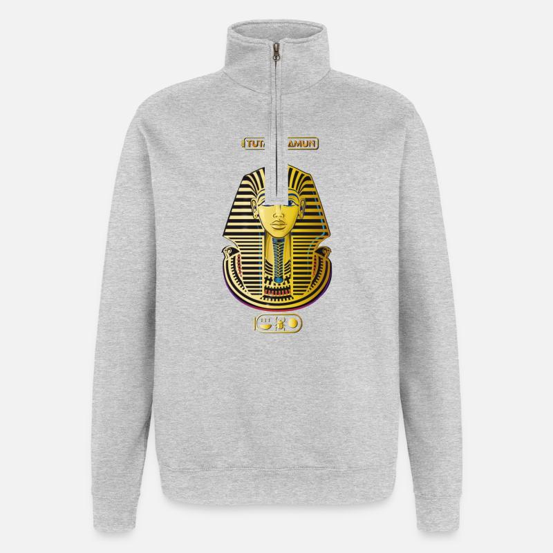 Toutânkhamon Roi Masque d’Or - Sweat à zip 1/4 - gris chiné