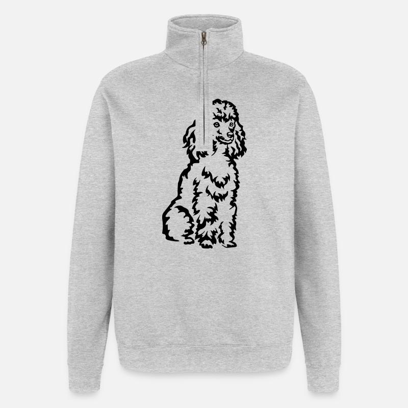 Caniche - Sweat à zip 1/4 - gris chiné