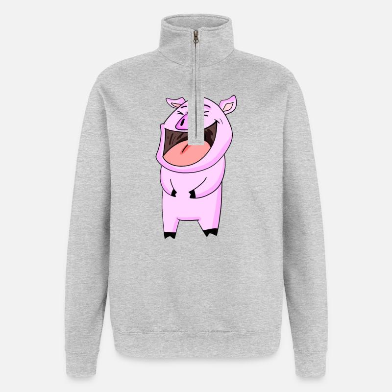 Rires de cochon - Sweat à zip 1/4 - gris chiné