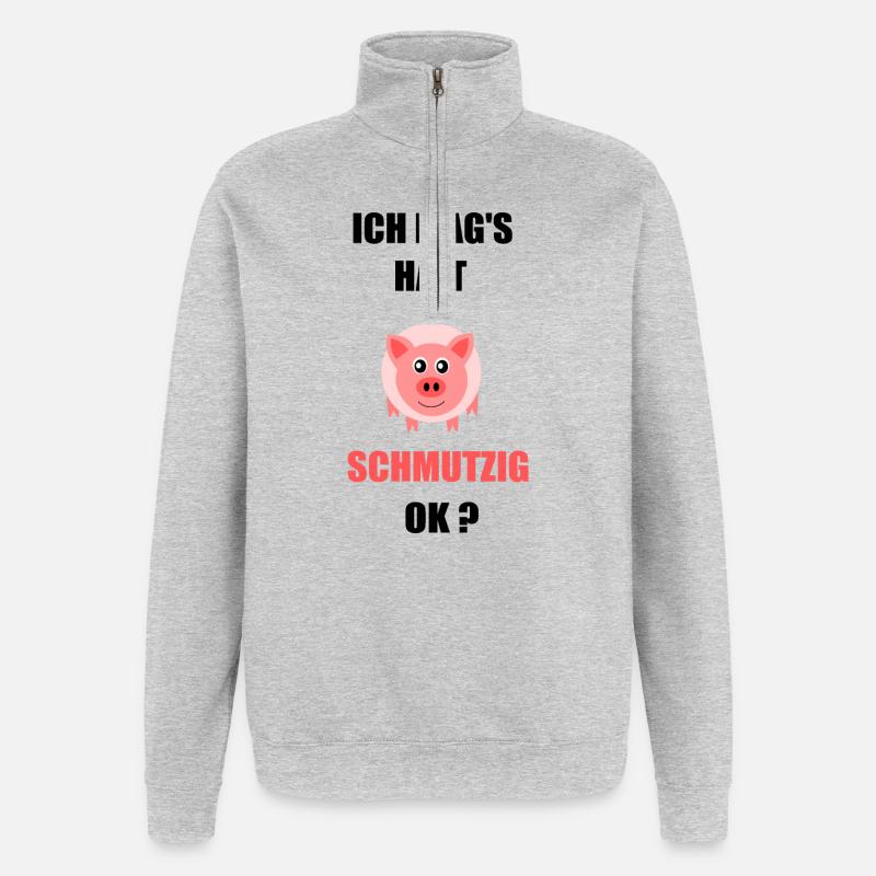 Fasching, Karneval, Kostüm, Schwein - Quarter-Zip-Sweatshirt - Grau meliert