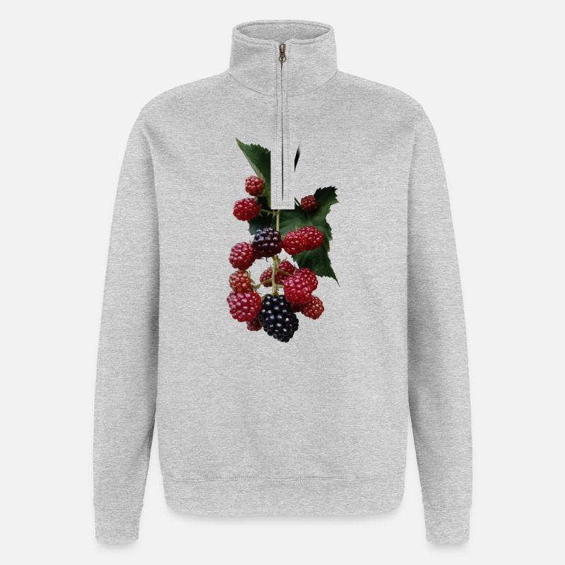 Beerenstrauch Muster: Brombeeren - Quarter-Zip-Sweatshirt - Grau meliert