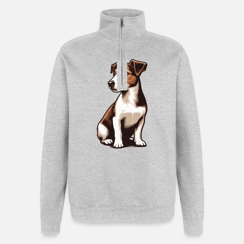 Jack Russell Terrier - Sweat à zip 1/4 - gris chiné