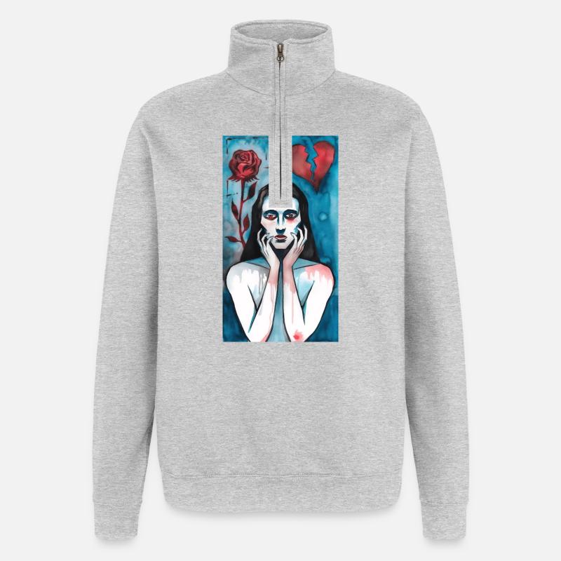 Gebrochene Liebe, trauernde dame - Quarter-Zip-Sweatshirt - Grau meliert