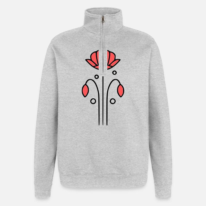 mohnblume-mohnblumen-minimalistisch-line-art-7 - Quarter-Zip-Sweatshirt - Grau meliert