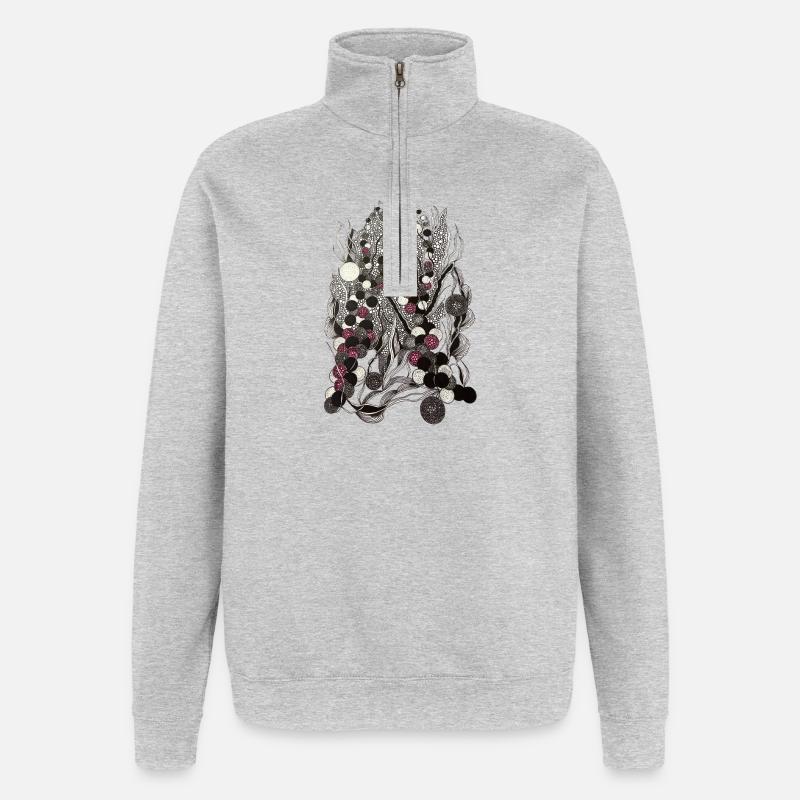 Tissus botaniques à points monochromes - Sweat à zip 1/4 - gris chiné