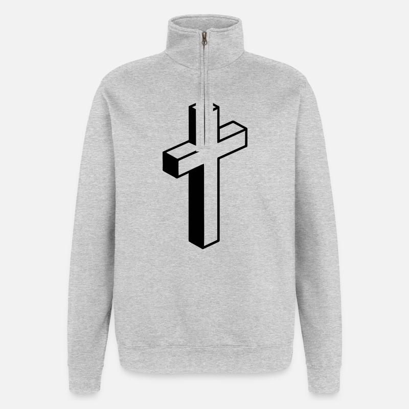 Kreuz Symbol - Quarter-Zip-Sweatshirt - Grau meliert