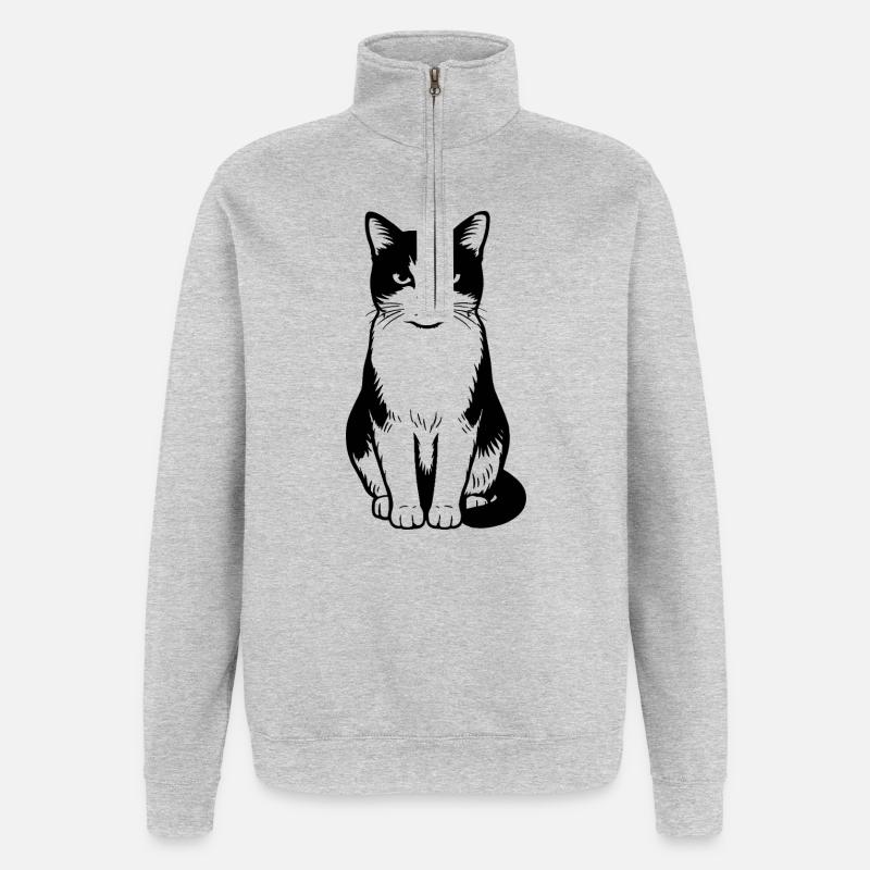 Chat - Sweat à zip 1/4 - gris chiné