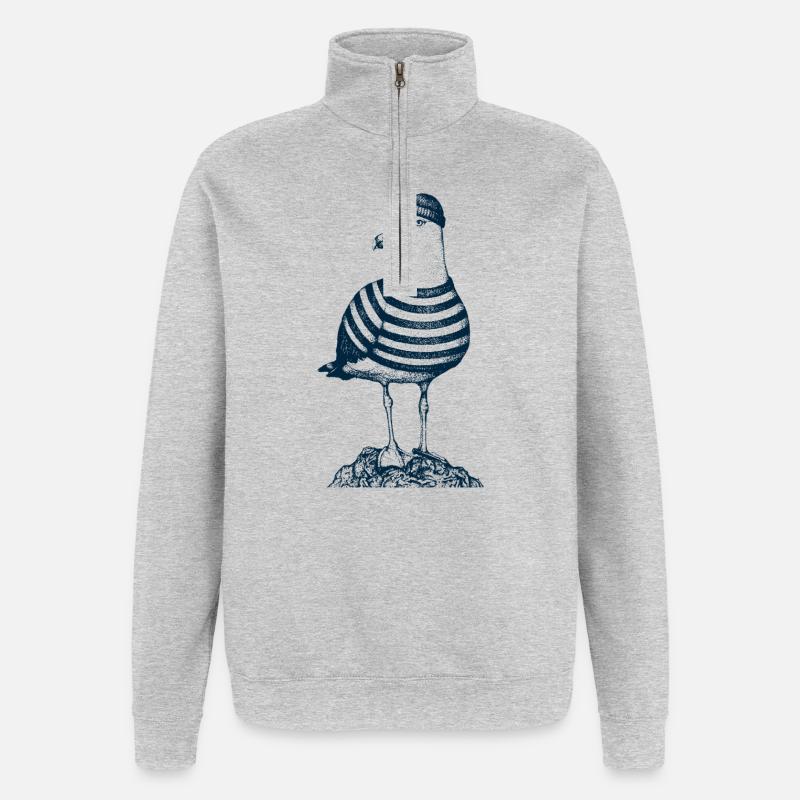 Möwe mit Pulli - Quarter-Zip-Sweatshirt - Grau meliert