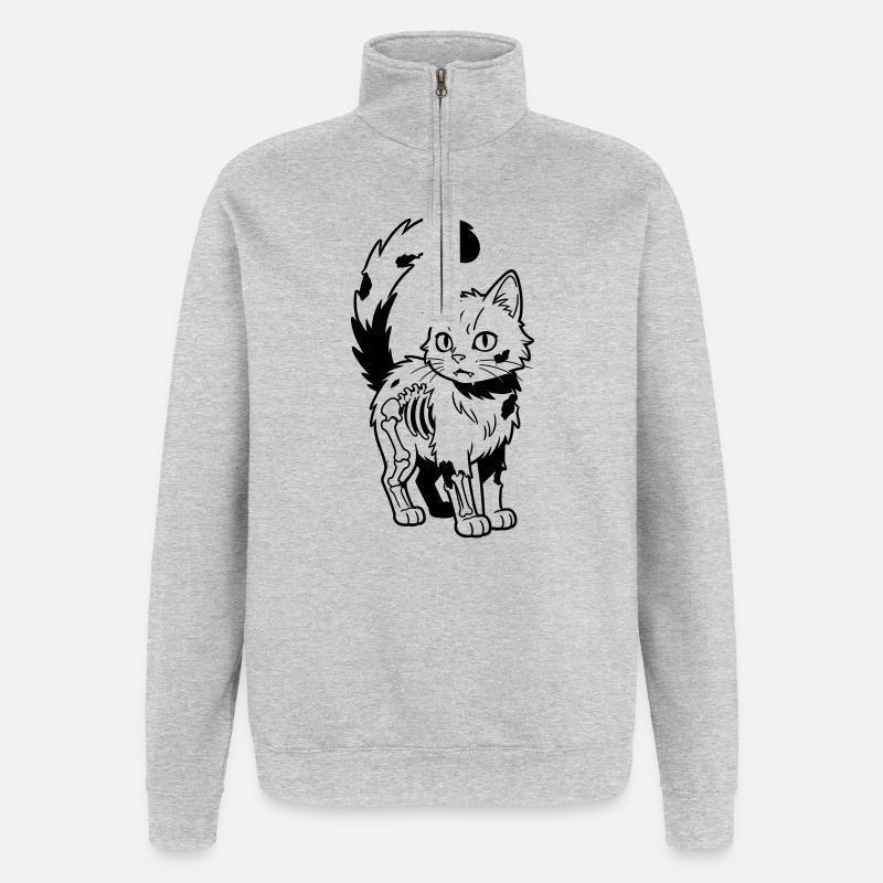 Zombie Cat - Quarter-Zip Sweatshirt - heather grey