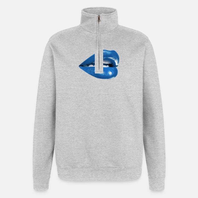 Bold Blue Lips Graphic - Quarter-Zip Sweatshirt - heather grey