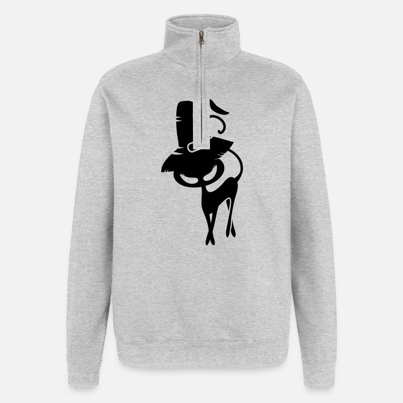 A black cat with Witchhat - Quarter-Zip Sweatshirt - heather grey