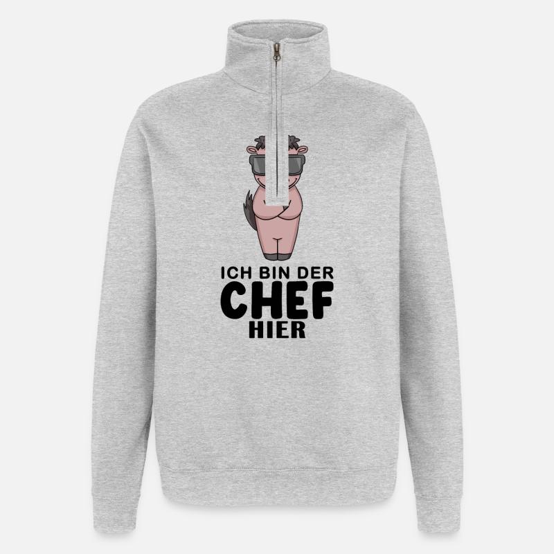 Chef Spruch mit Pferd Motiv - Quarter-Zip-Sweatshirt - Grau meliert
