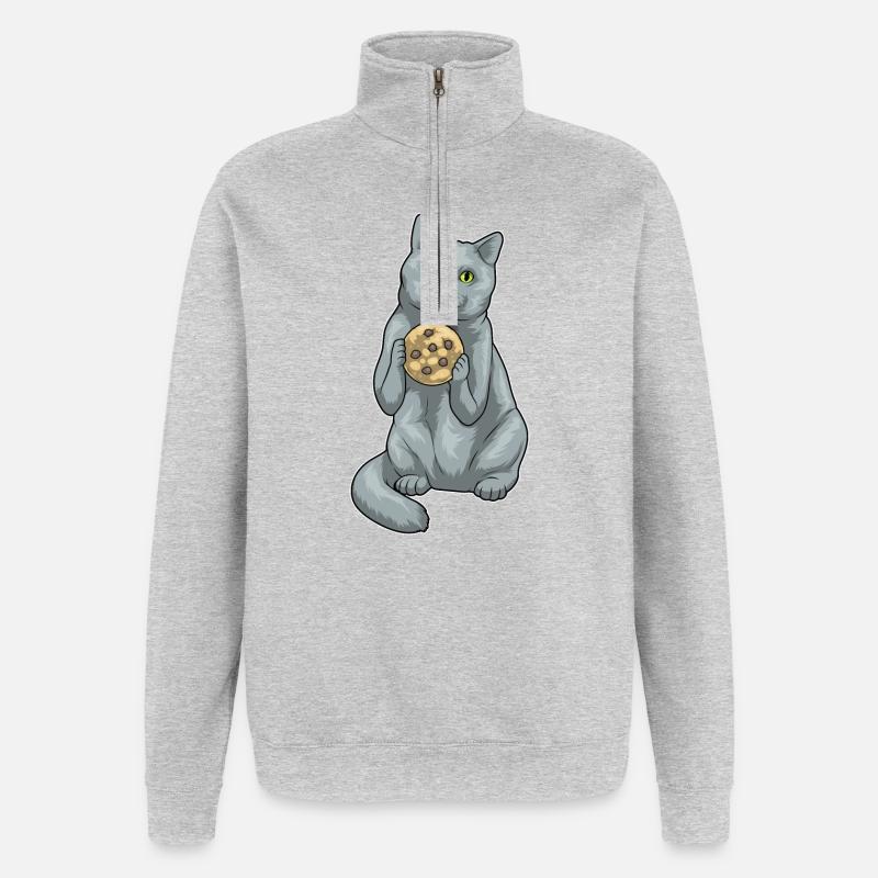 Biscuit British Shorthair - Sweat à zip 1/4 - gris chiné
