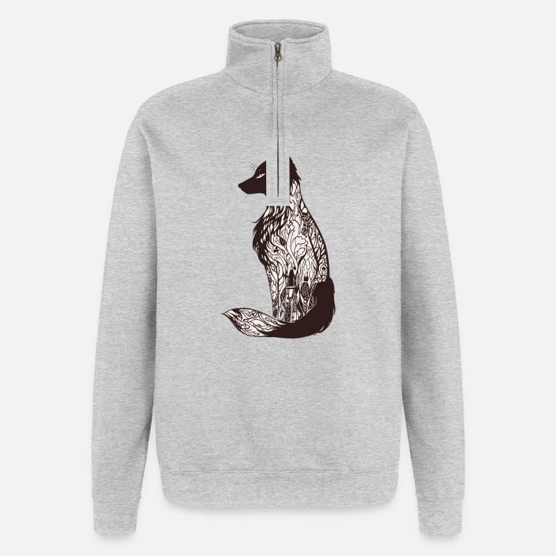 Intricate Fox Silhouette with Floral Patterns - Quarter-Zip Sweatshirt - heather grey