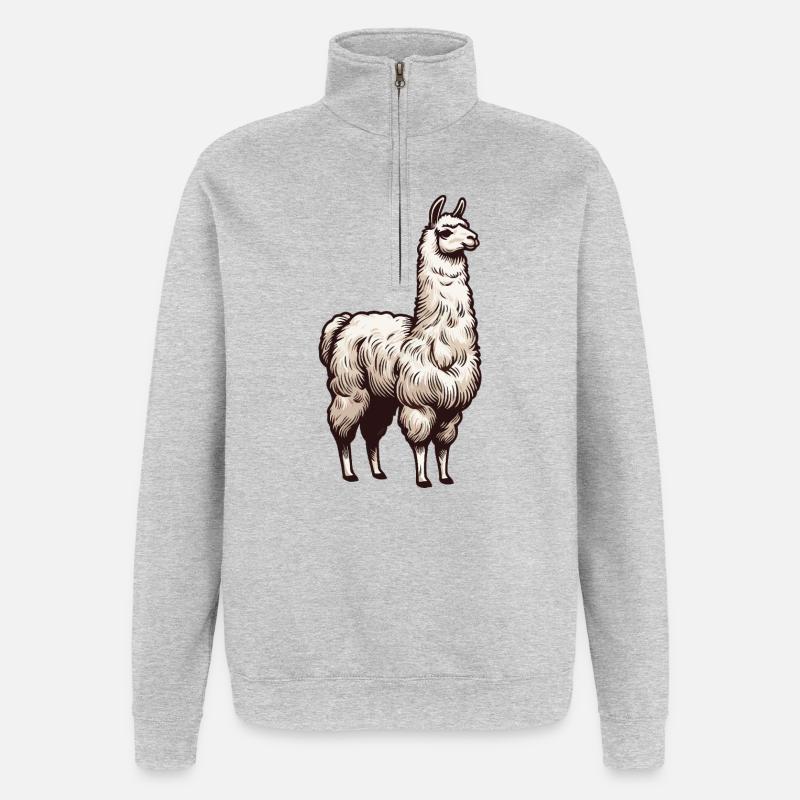 Lama blanc - Sweat à zip 1/4 - gris chiné