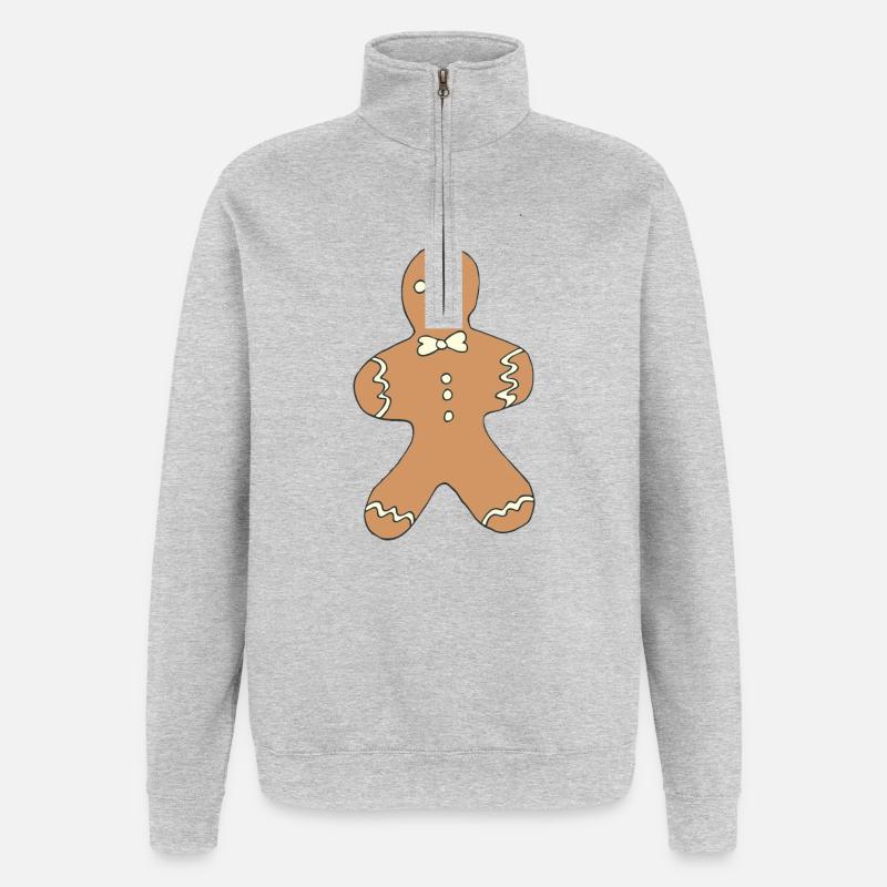 Lebkuchenmann Weihnachtsdesign - Quarter-Zip-Sweatshirt - Grau meliert