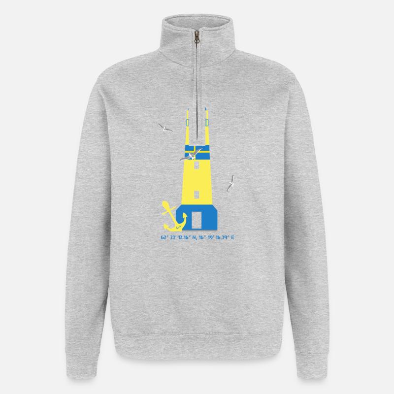 Phare avec mouettes et ancre - Sweat à zip 1/4 - gris chiné