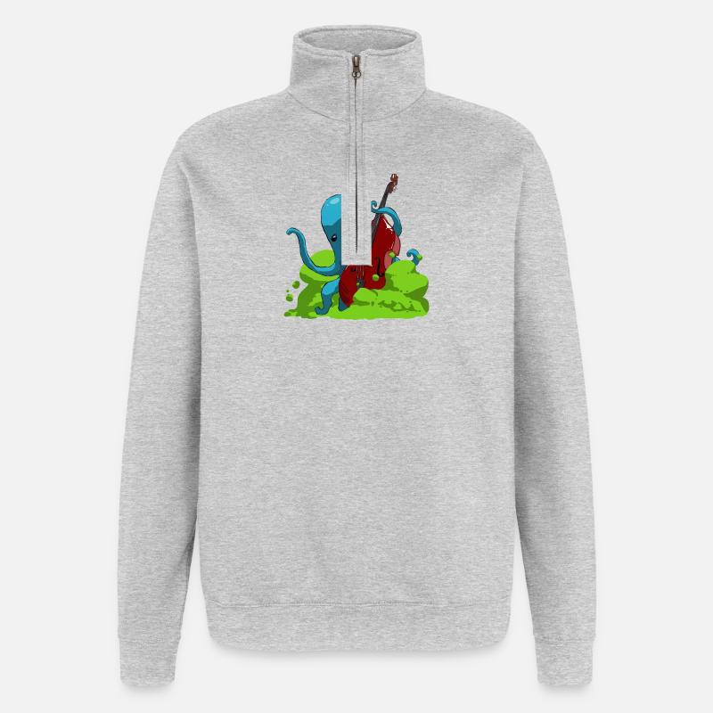 Octopus joue de la basse - Sweat à zip 1/4 - gris chiné