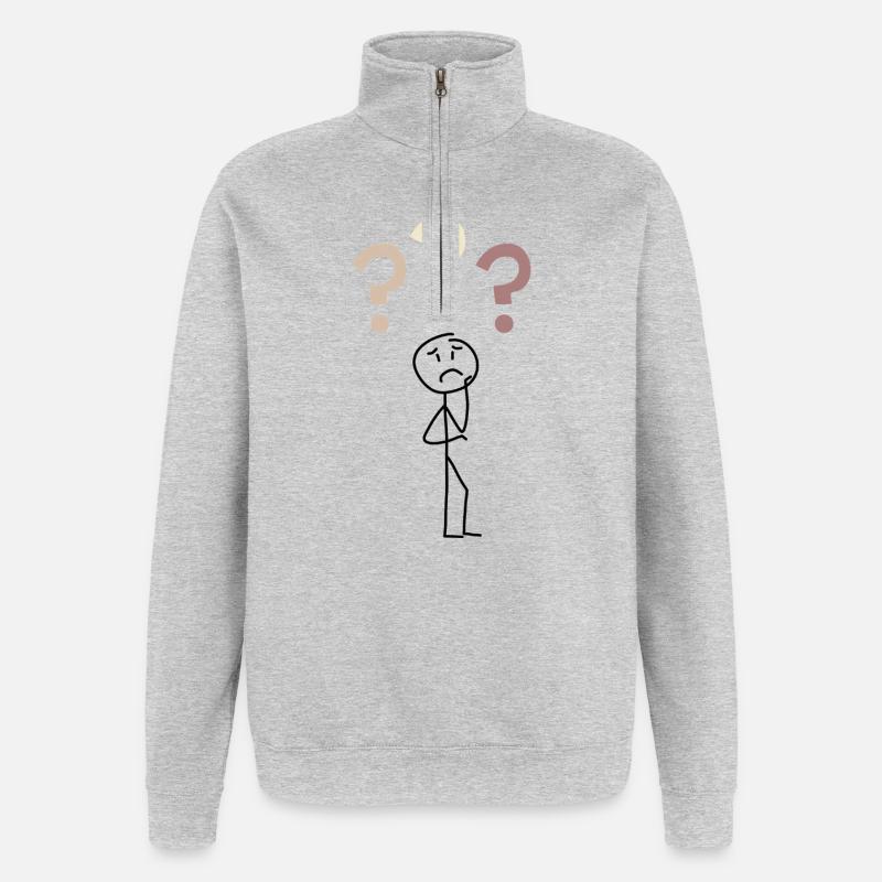 Three Question Marks – Minimal Mystery Design - Quarter-Zip-Sweatshirt - Grau meliert