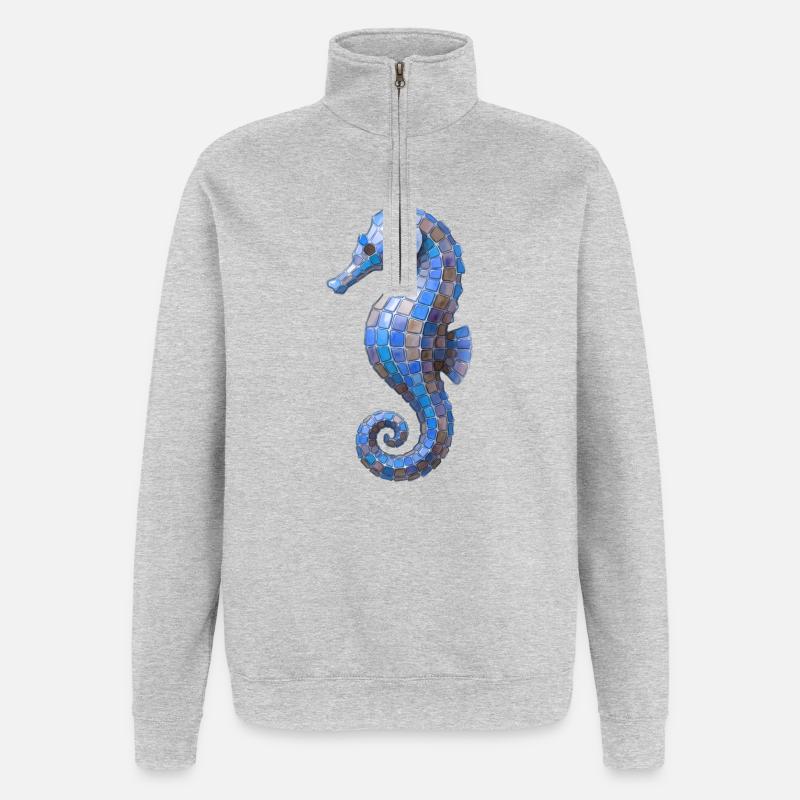 Seepferdchen Mosaik - Blaues Meeres-Design - Quarter-Zip-Sweatshirt - Grau meliert