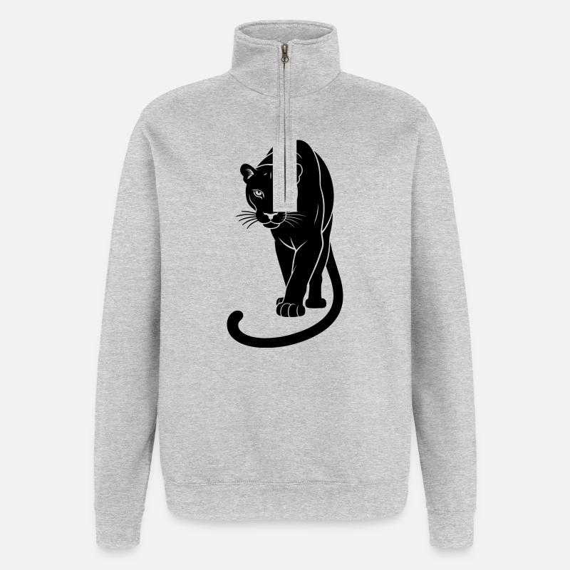 Schwarzer Jaguar - Quarter-Zip-Sweatshirt - Grau meliert