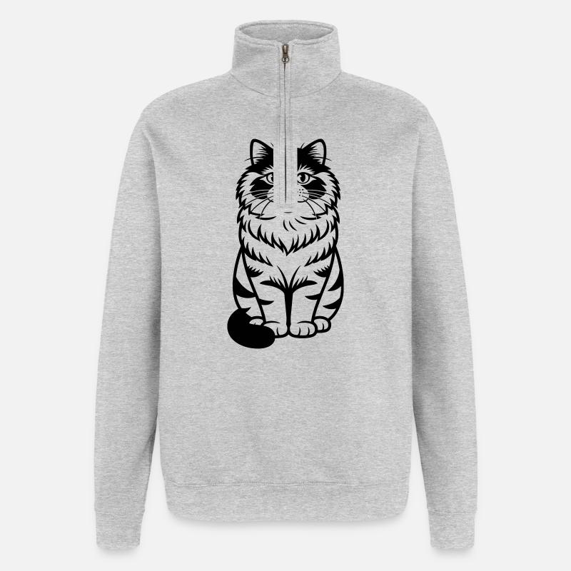 Chat persan - Sweat à zip 1/4 - gris chiné