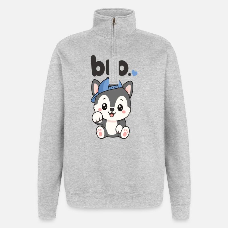 Husky mit blauer Kappe Bro - Quarter-Zip-Sweatshirt - Grau meliert