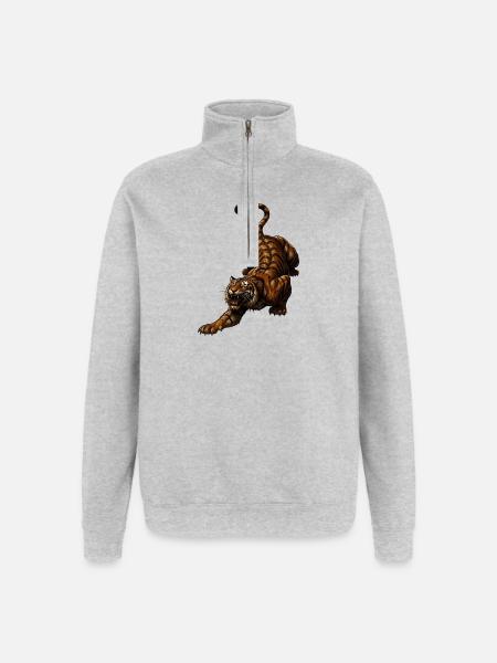 Tiger im Sprung Wilddynamik - Quarter-Zip-Sweatshirt - Grau meliert