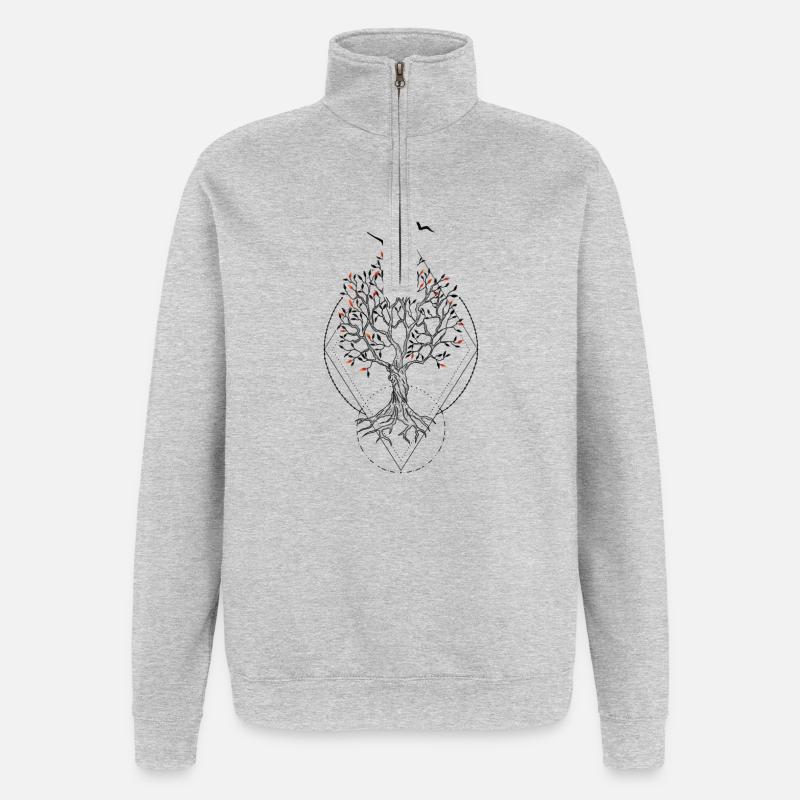 Coucher de soleil feuillu - Sweat à zip 1/4 - gris chiné