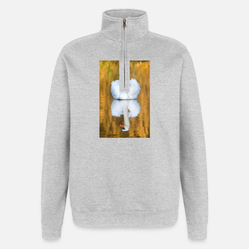 Schwanensee, Schwan im See mit Spiegelbild - Quarter-Zip-Sweatshirt - Grau meliert