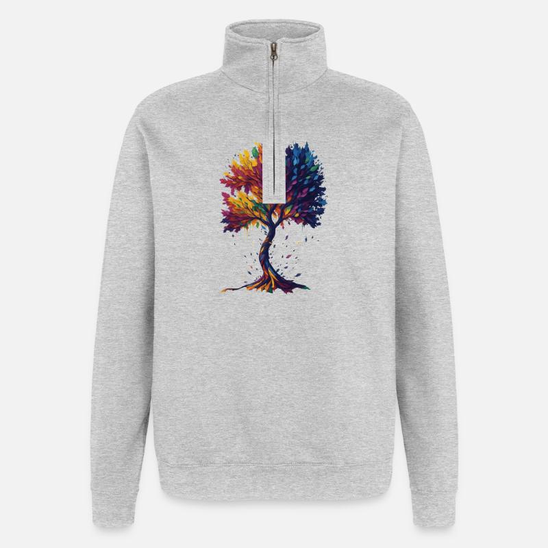 Livets træ - Sweatshirt med 1/4 lynlås - grå meleret