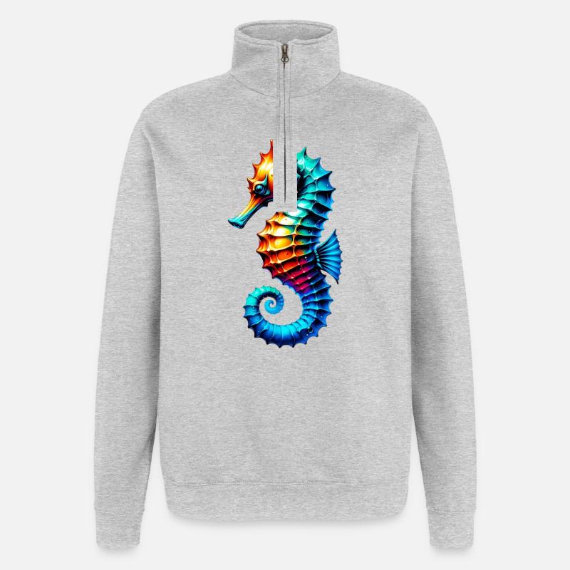 Seepferdchen - Quarter-Zip-Sweatshirt - Grau meliert