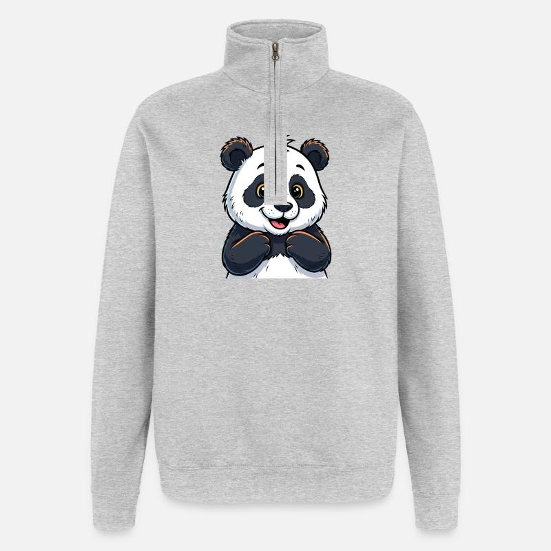 Panda mignon avec un visage heureux - Sweat à zip 1/4 - gris chiné