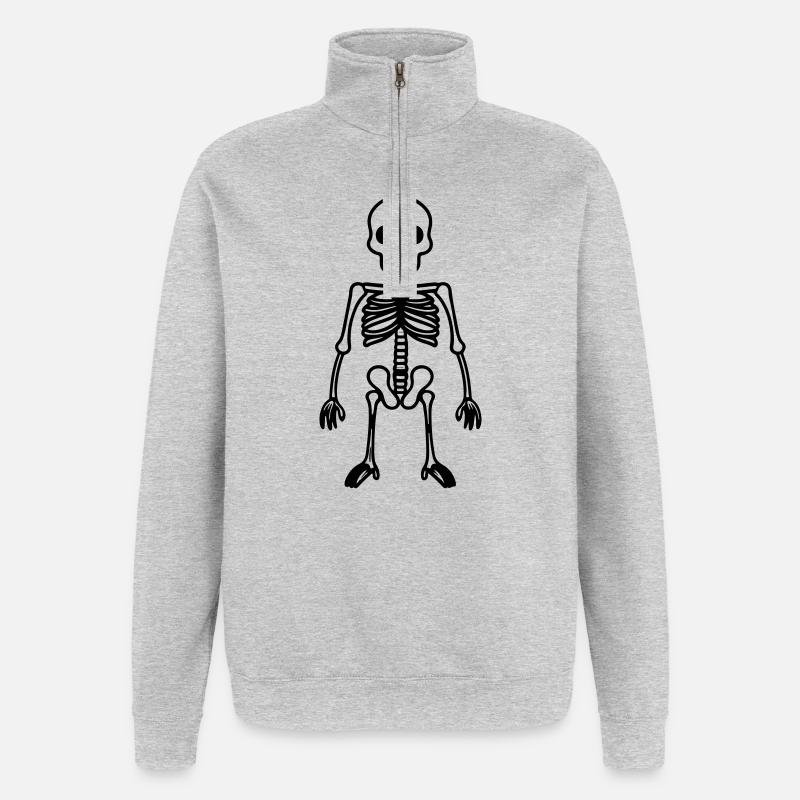 Skelett Comic - Quarter-Zip-Sweatshirt - Grau meliert