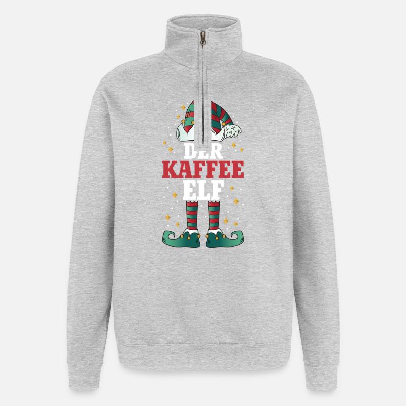 Noël L’Elfe du Café - Sweat à zip 1/4 - gris chiné