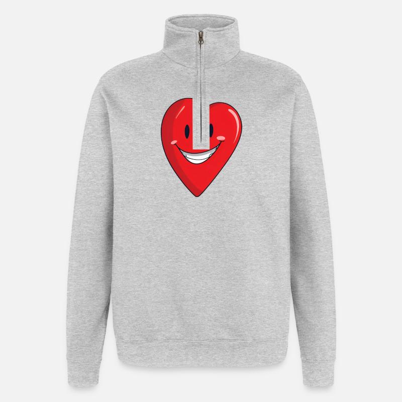 Fröhliches Herz mit Lächeln - Quarter-Zip-Sweatshirt - Grau meliert