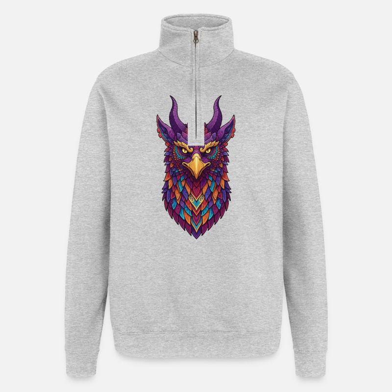 Bunte Eule mit Hörnern - Quarter-Zip-Sweatshirt - Grau meliert