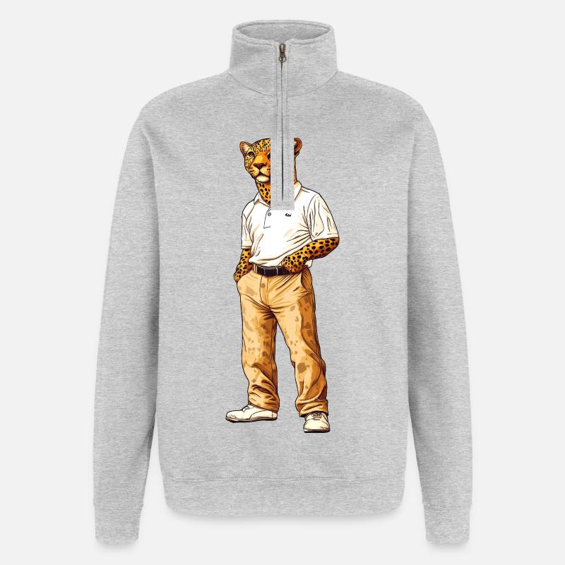 Éventail Léopard - Sweat à zip 1/4 - gris chiné