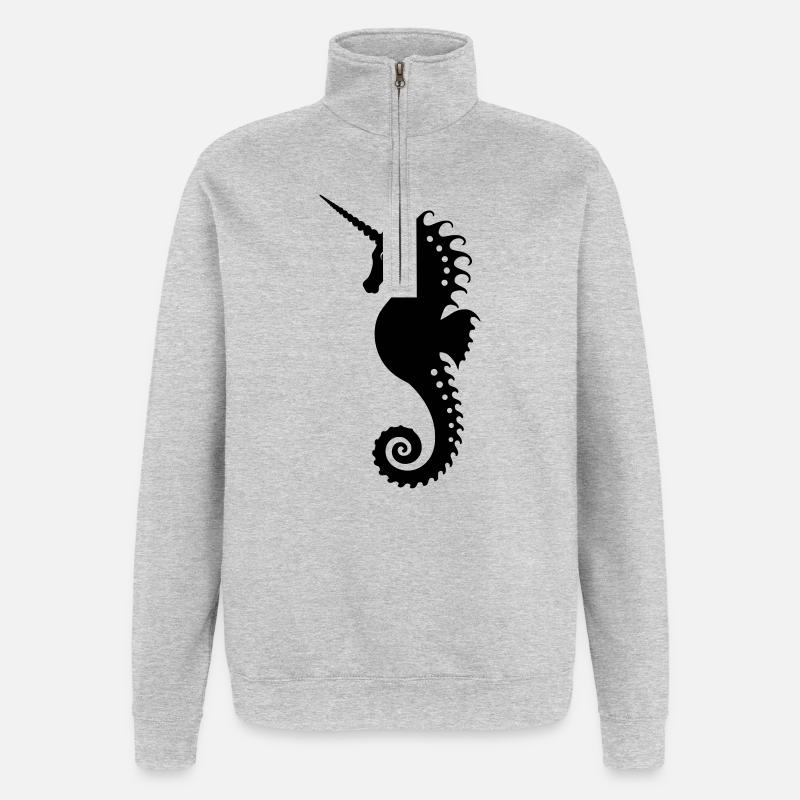 Elegantes Einhorn-Seepferdchen - Quarter-Zip-Sweatshirt - Grau meliert