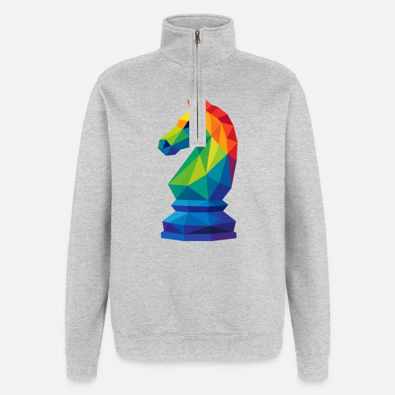 Cavalier Low-Poly : La Maîtrise Tactique - Sweat à zip 1/4 - gris chiné