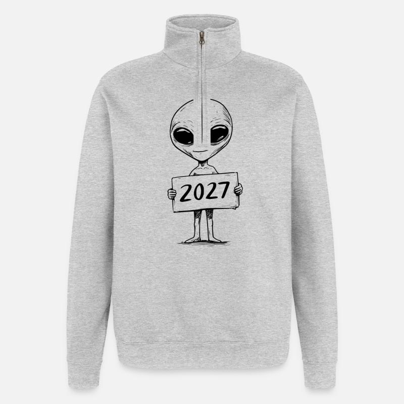 putziges Alien - Quarter-Zip-Sweatshirt - Grau meliert