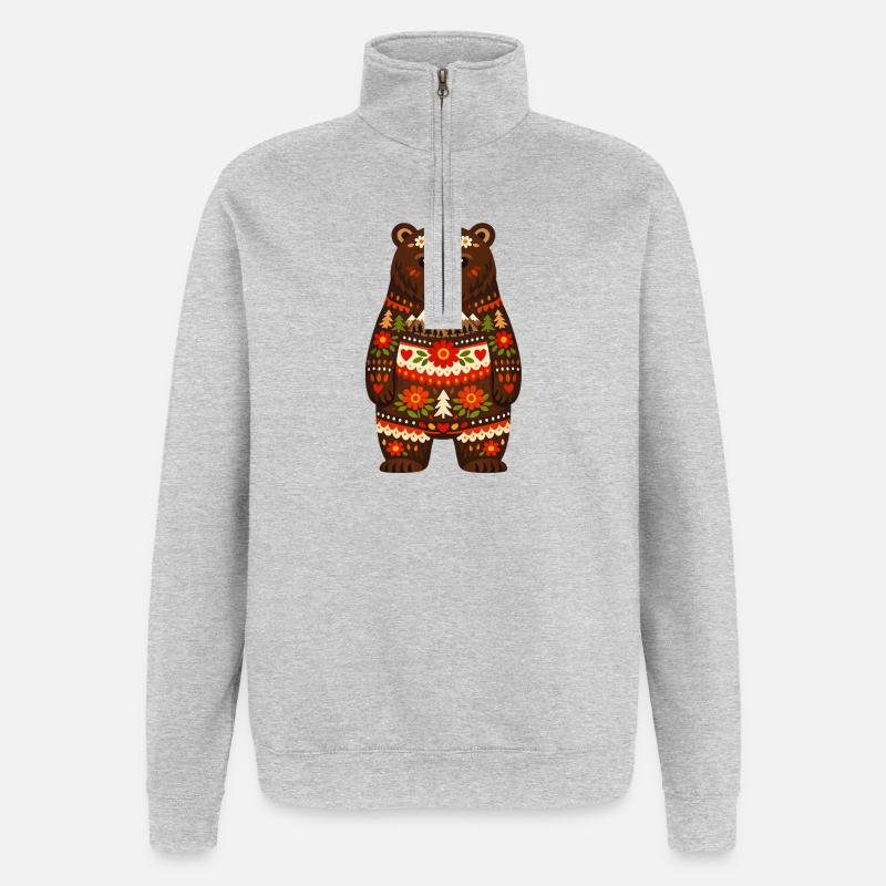 L’ours dans le style populaire - Sweat à zip 1/4 - gris chiné